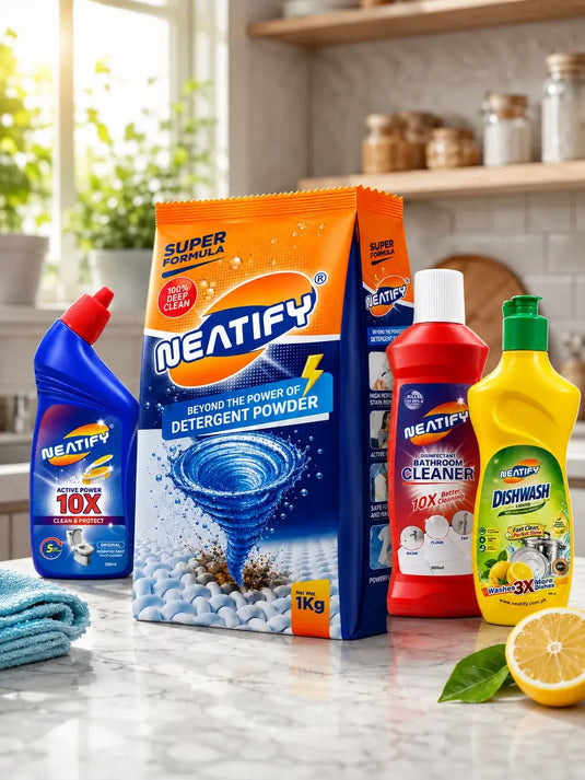 Detergent Powder, Toilet Cleaner, Dish Wash & Bathroom Cleaner Bundle